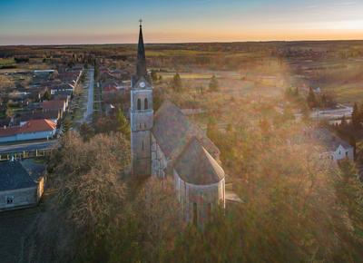 Aerial photo of Church in Inke-stock-photo