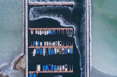 Aerial photo of Sailing boats in Lake Balaton, at Balatonfenyves-stock-foto