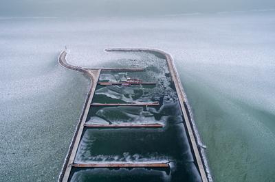 Aerial photo of Sailing boats in Lake Balaton, at Balatonfenyves-stock-photo