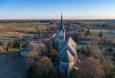 Aerial photo of Church in Inke-stock-photo