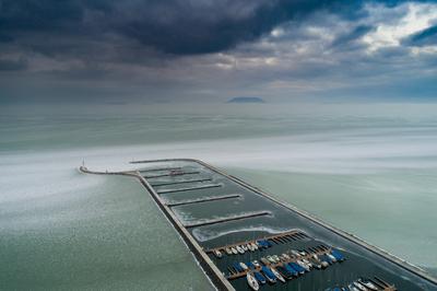 Aerial photo of Sailing boats in Lake Balaton, at Balatonfenyves-stock-foto
