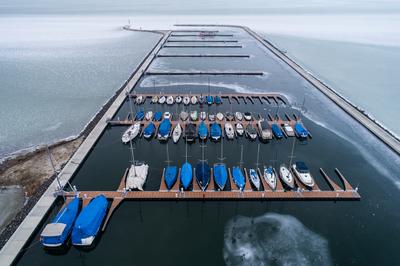 Aerial photo of Sailing boats in Lake Balaton, at Balatonfenyves-stock-foto