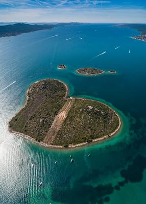 Heart shaped island of Galesnjak, aerial view, Dalmatia region of Croatia-stock-photo