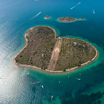 Heart shaped island of Galesnjak, aerial view, Dalmatia region of Croatia-stock-photo