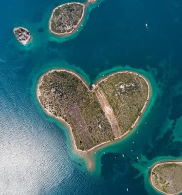 Heart shaped island of Galesnjak, aerial view, Dalmatia region of Croatia-stock-photo