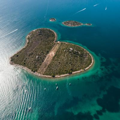 Heart shaped island of Galesnjak, aerial view, Dalmatia region of Croatia-stock-photo