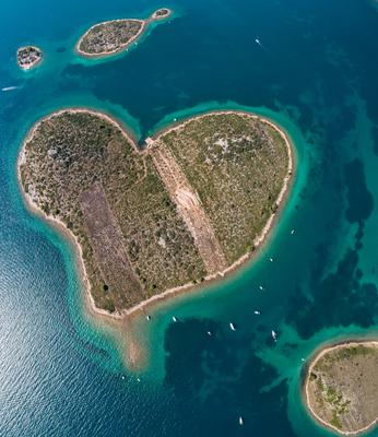 Heart shaped island of Galesnjak, aerial view, Dalmatia region of Croatia-stock-photo