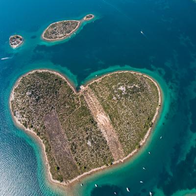 Heart shaped island of Galesnjak, aerial view, Dalmatia region of Croatia-stock-photo