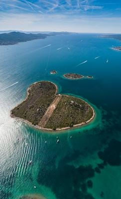 Heart shaped island of Galesnjak, aerial view, Dalmatia region of Croatia-stock-photo