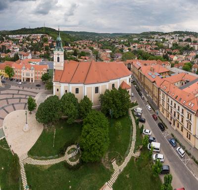 Bird eye view of Szekszard, Bela square-stock-foto