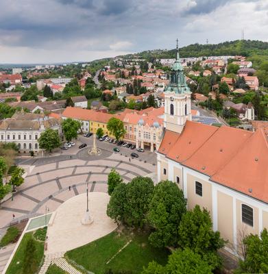 Bird eye view of Szekszard, Bela square-stock-foto