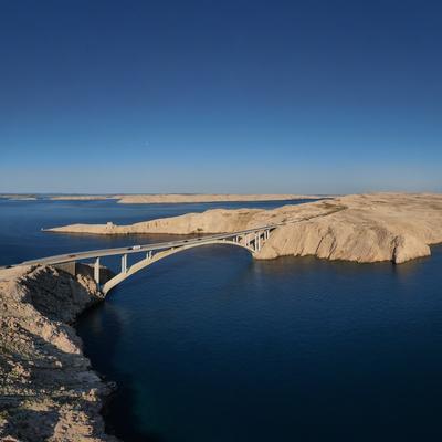Panorama of croatian "Paski most" bridge connecting mainland with island Pag in Dalmatia-stock-foto