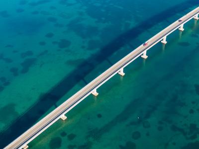 Aerial view of bridge to island Vir over the Adriatic sea in Croatia-stock-foto