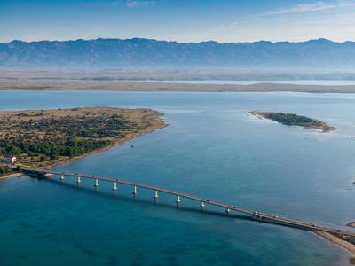 Aerial view of bridge to island Vir over the Adriatic sea in Croatia-stock-foto