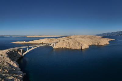 Panorama of croatian "Paski most" bridge connecting mainland with island Pag in Dalmatia-stock-photo