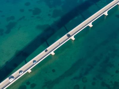 Aerial view of bridge to island Vir over the Adriatic sea in Croatia-stock-photo