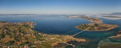 Aerial view of bridge to island Vir over the Adriatic sea in Croatia-stock-foto