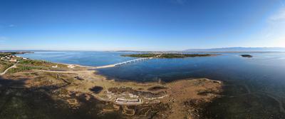 Aerial view of bridge to island Vir over the Adriatic sea in Croatia-stock-photo