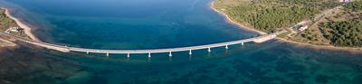 Aerial view of bridge to island Vir over the Adriatic sea in Croatia-stock-photo