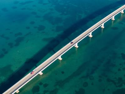 Aerial view of bridge to island Vir over the Adriatic sea in Croatia-stock-photo