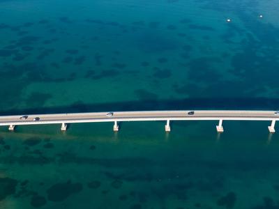 Aerial view of bridge to island Vir over the Adriatic sea in Croatia-stock-photo