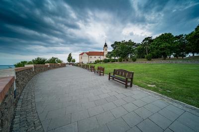 Abbey of Tihany, Stormy day at Balaton Hungary-stock-photo