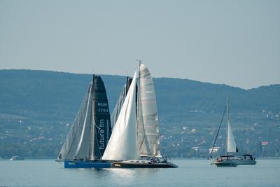 ZAMARDI - JULY 29 : Sailing boats compete on 52.nd Kékszalag championship at the Lake Balaton on 29 July 2020 in Zamardi, Hungary.-stock-photo