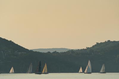 ZAMARDI - JULY 29 : Sailing boats compete on 52.nd Kékszalag championship at the Lake Balaton on 29 July 2020 in Zamardi, Hungary.-stock-photo