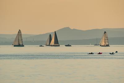 ZAMARDI - JULY 29 : Sailing boats compete on 52.nd Kékszalag championship at the Lake Balaton on 29 July 2020 in Zamardi, Hungary.-stock-photo