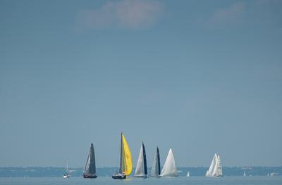 ZAMARDI - JULY 29 : Sailing boats compete on 52.nd Kékszalag championship at the Lake Balaton on 29 July 2020 in Zamardi, Hungary.-stock-photo