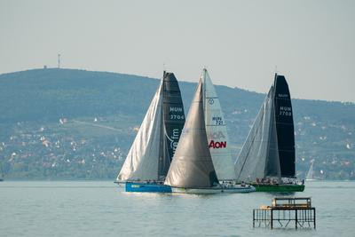 ZAMARDI - JULY 29 : Sailing boats compete on 52.nd Kékszalag championship at the Lake Balaton on 29 July 2020 in Zamardi, Hungary.-stock-photo