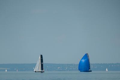 ZAMARDI - JULY 29 : Sailing boats compete on 52.nd Kékszalag championship at the Lake Balaton on 29 July 2020 in Zamardi, Hungary.-stock-photo