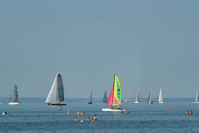 ZAMARDI - JULY 29 : Sailing boats compete on 52.nd Kékszalag championship at the Lake Balaton on 29 July 2020 in Zamardi, Hungary.-stock-photo