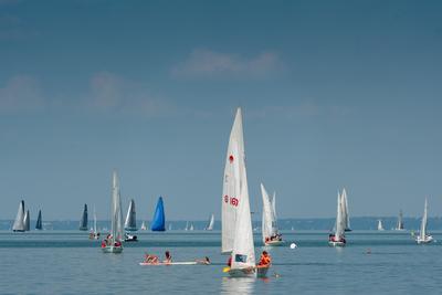 ZAMARDI - JULY 29 : Sailing boats compete on 52.nd Kékszalag championship at the Lake Balaton on 29 July 2020 in Zamardi, Hungary.-stock-photo