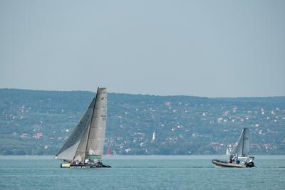 ZAMARDI - JULY 29 : Sailing boats compete on 52.nd Kékszalag championship at the Lake Balaton on 29 July 2020 in Zamardi, Hungary.-stock-photo