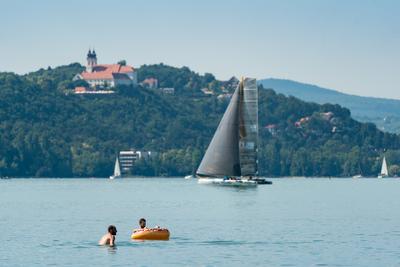 ZAMARDI - JULY 29 : Sailing boats compete on 52.nd Kékszalag championship at the Lake Balaton on 29 July 2020 in Zamardi, Hungary.-stock-photo