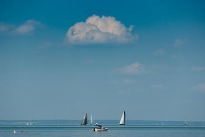 ZAMARDI - JULY 29 : Sailing boats compete on 52.nd Kékszalag championship at the Lake Balaton on 29 July 2020 in Zamardi, Hungary.-stock-foto