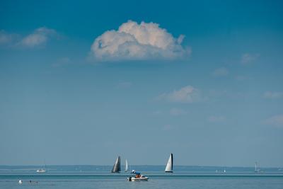 ZAMARDI - JULY 29 : Sailing boats compete on 52.nd Kékszalag championship at the Lake Balaton on 29 July 2020 in Zamardi, Hungary.-stock-photo