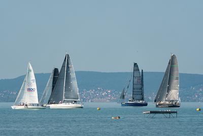 ZAMARDI - JULY 29 : Sailing boats compete on 52.nd Kékszalag championship at the Lake Balaton on 29 July 2020 in Zamardi, Hungary.-stock-photo