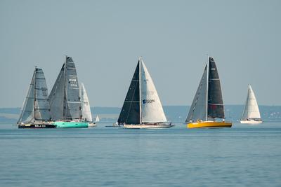 ZAMARDI - JULY 29 : Sailing boats compete on 52.nd Kékszalag championship at the Lake Balaton on 29 July 2020 in Zamardi, Hungary.-stock-photo