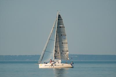 ZAMARDI - JULY 29 : Sailing boats compete on 52.nd Kékszalag championship at the Lake Balaton on 29 July 2020 in Zamardi, Hungary.-stock-photo