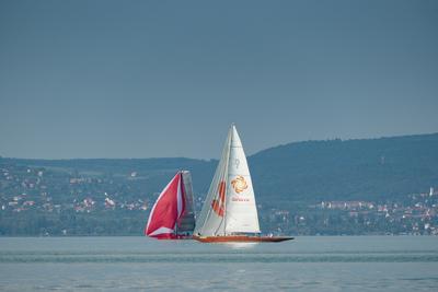 ZAMARDI - JULY 29 : Sailing boats compete on 52.nd Kékszalag championship at the Lake Balaton on 29 July 2020 in Zamardi, Hungary.-stock-photo