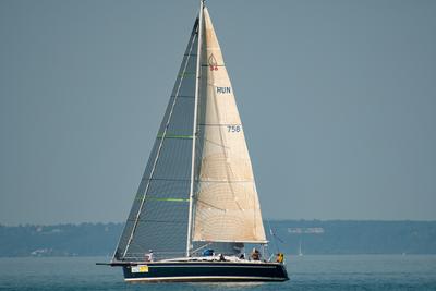 ZAMARDI - JULY 29 : Sailing boats compete on 52.nd Kékszalag championship at the Lake Balaton on 29 July 2020 in Zamardi, Hungary.-stock-photo