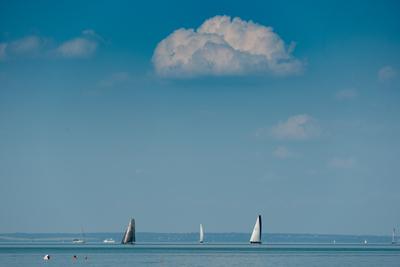 ZAMARDI - JULY 29 : Sailing boats compete on 52.nd Kékszalag championship at the Lake Balaton on 29 July 2020 in Zamardi, Hungary.-stock-photo