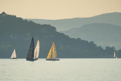 ZAMARDI - JULY 29 : Sailing boats compete on 52.nd Kékszalag championship at the Lake Balaton on 29 July 2020 in Zamardi, Hungary.-stock-photo