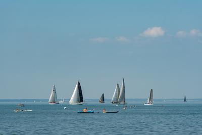 ZAMARDI - JULY 29 : Sailing boats compete on 52.nd Kékszalag championship at the Lake Balaton on 29 July 2020 in Zamardi, Hungary.-stock-photo