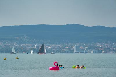 ZAMARDI - JULY 29 : Sailing boats compete on 52.nd Kékszalag championship at the Lake Balaton on 29 July 2020 in Zamardi, Hungary.-stock-photo