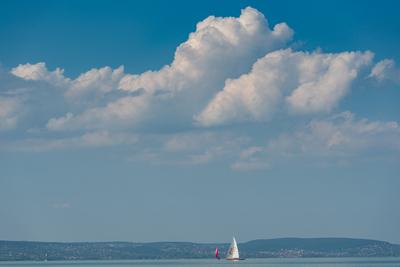 ZAMARDI - JULY 29 : Sailing boats compete on 52.nd Kékszalag championship at the Lake Balaton on 29 July 2020 in Zamardi, Hungary.-stock-photo