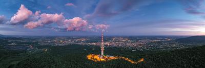 TV tower in Pecs Hungary with Mecsek hills-stock-photo