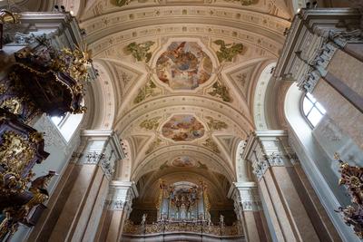 TIHANY - AUG 24 : Old fresco on Abbey of Tihany 24 Aug 2020 in Tihany, Hungary. It is a big catholic Church-stock-photo